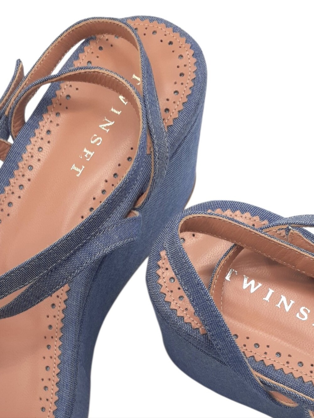 Twinset Blue Denim Platform Woven Strappy Sandal Size 10 - Picture 4 of 6